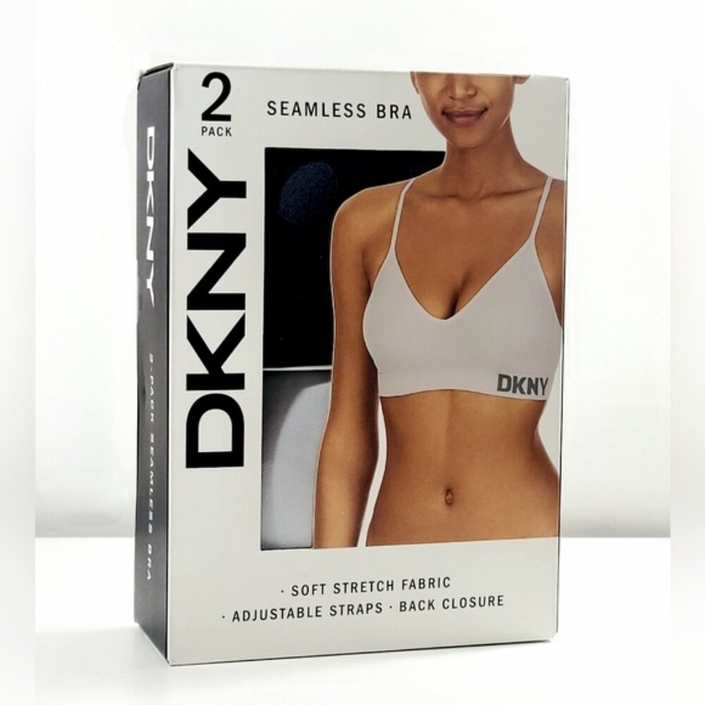 DKNY 2-pack Seamless Bra Soft Stretch Back Closure Adjustable Ink/ Aluminum NIB